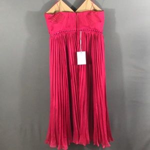 fuchsia pleated chiffon midi dress